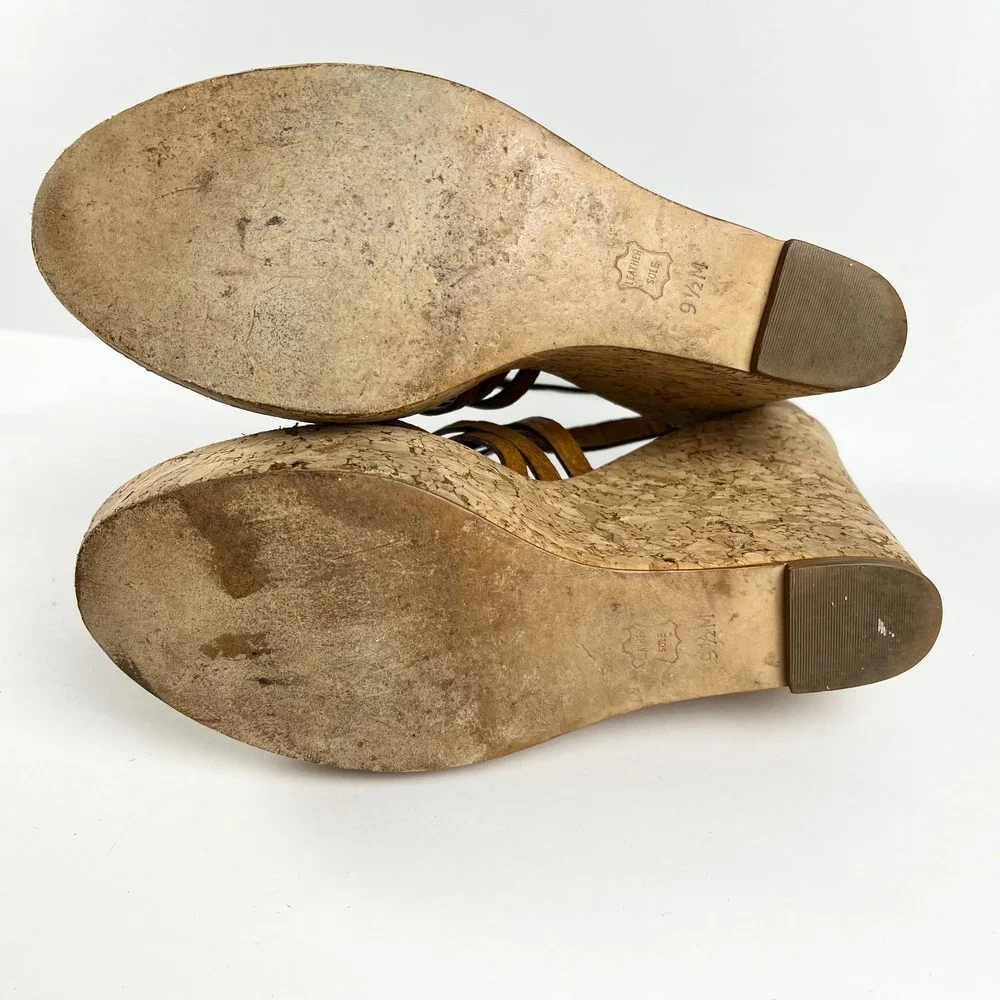 TORY BURCH Anamarte Brown Cork Wedge Platform Sandals Size‎ 9.5 M Leather Buckle
